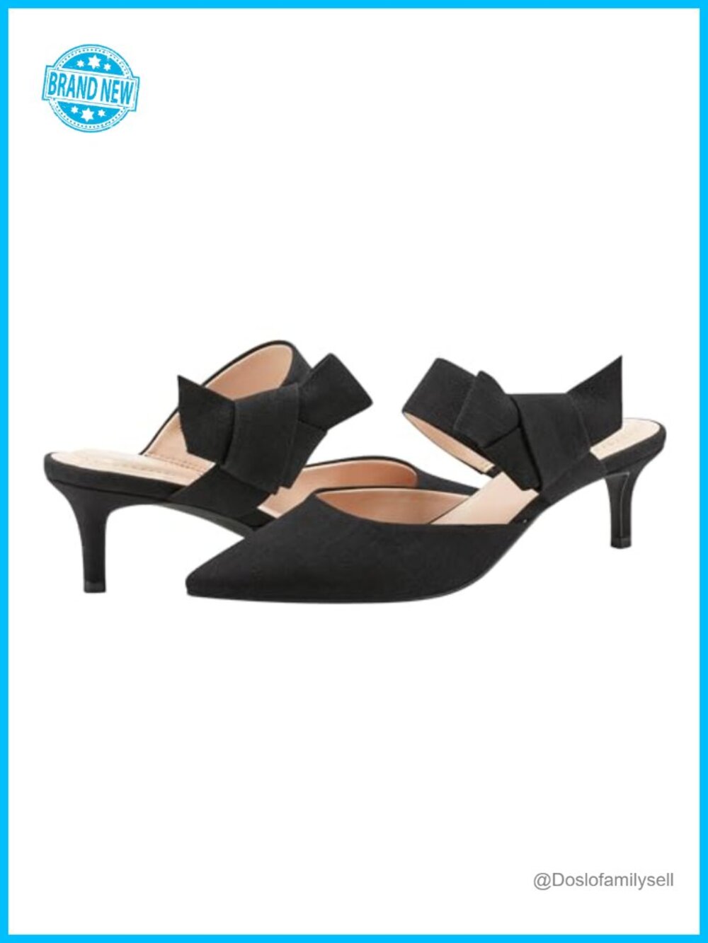 Linen Kitten Heel Pointed Toe Bow Pump